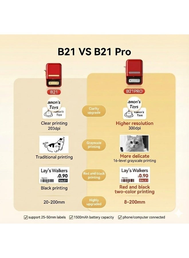 نيمبوت صانع ملصقات B21 برو، طابعة ملصقات حرارية مطورة 300 نقطة لكل بوصة، صانعات ملصقات محمولة بدون حبر للمنزل/المكتب/الاعمال، مع عبوة واحدة 50 × 30 ملم ملصق ابيض، متوافقة مع iOS واندرويد (احمر) - Image 3